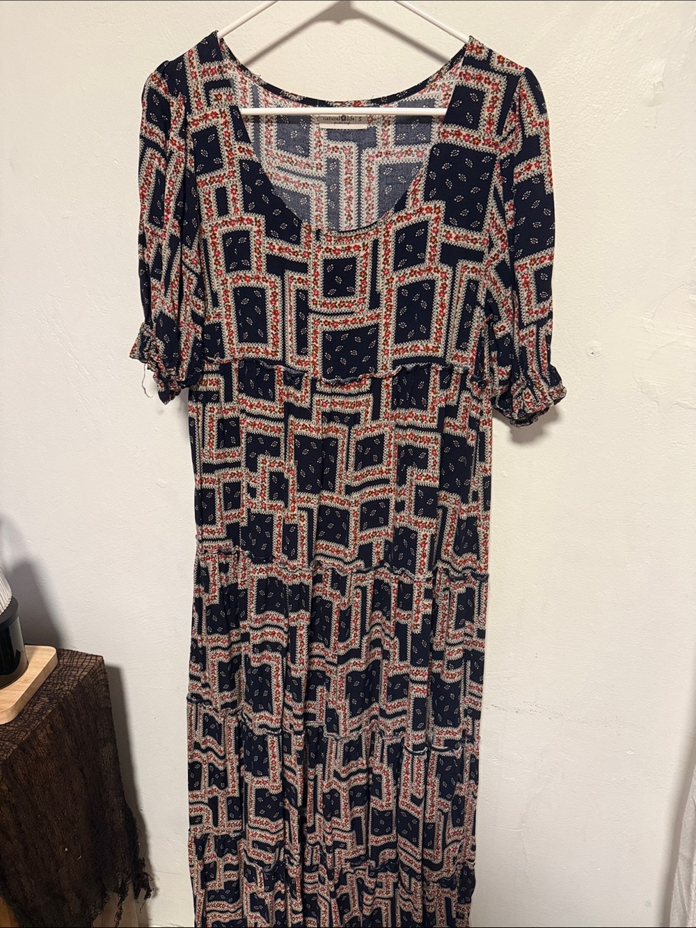 NATURAL LIFE Navy Patterned Maxi Dress with Cream and Rust Accents